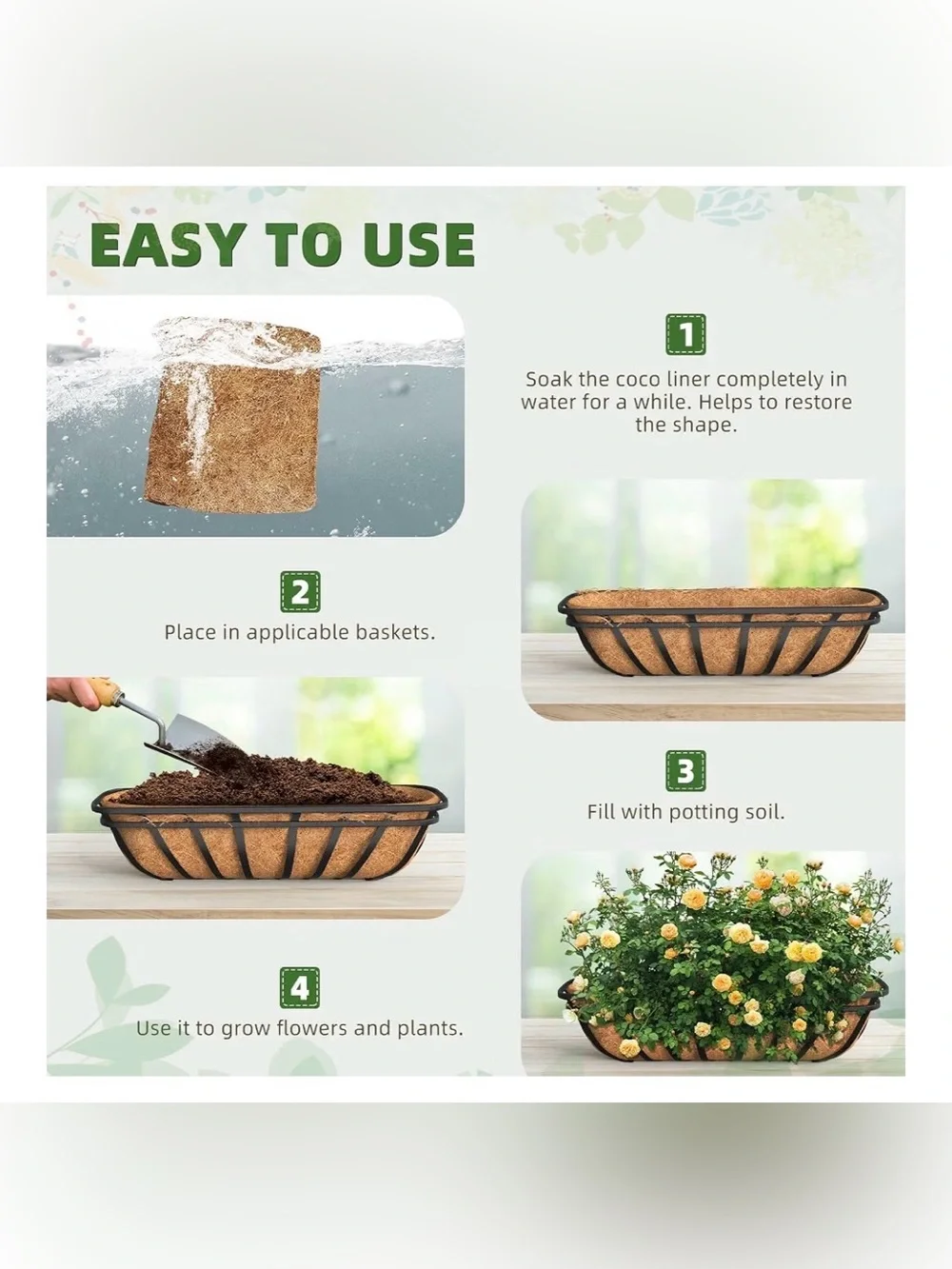 30” Natural Coco Coir Window Box Liner - Set of 3